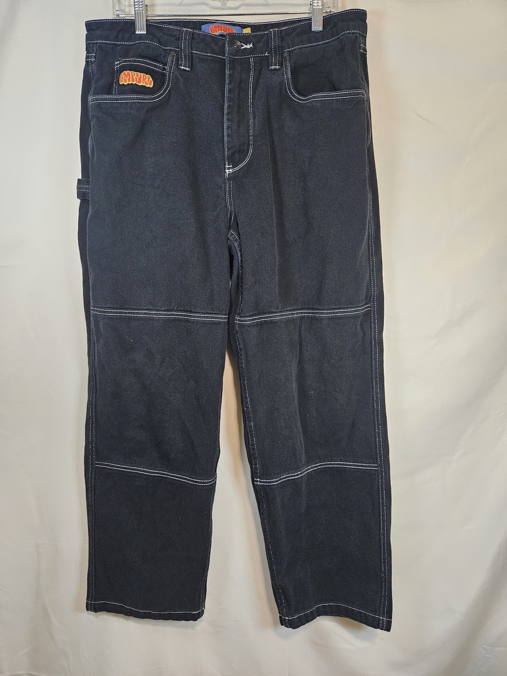 Empyre Men's Black Relaxed Carpenter Jeans Double Knee Utility